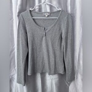 Pink Republic Gray Ribbed Henley Long Sleeve Top